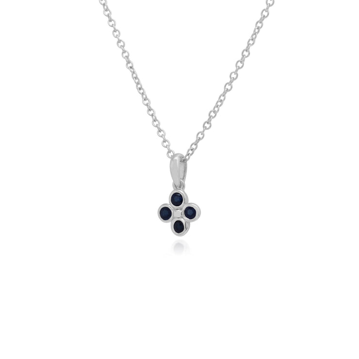 Pendentif Floral Trèfle Argent 925 Saphir rond serti Clos