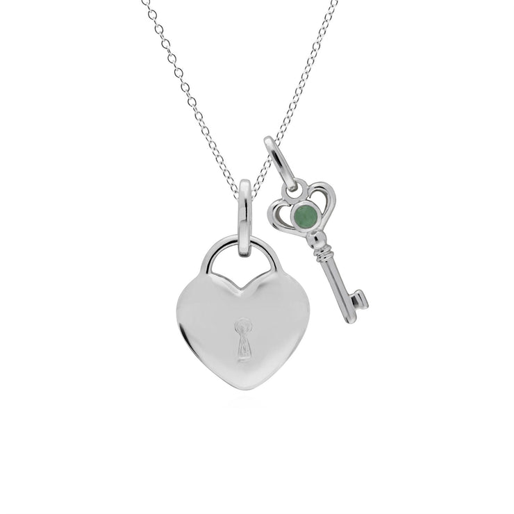 Pendentif Classique Cadenas Cœur Argent 925 et Charms Clé Jade