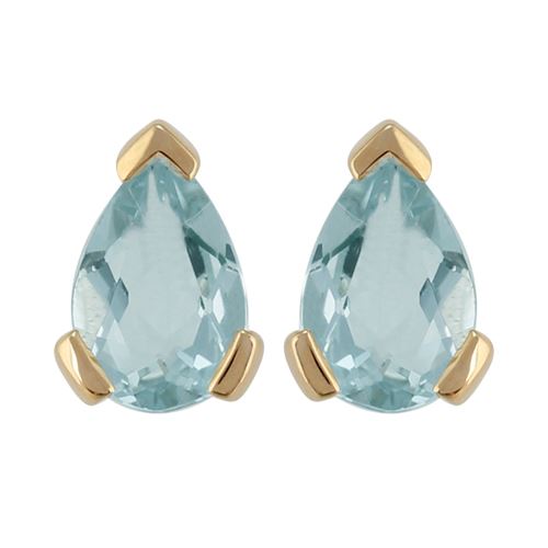 Pendentif et Boucles d'Oreilles Clou Classique Or Jaune 375 Aigue-Marine Poire