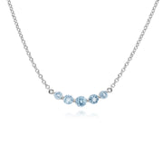 s Argent Sterling Cinq Pierre Topaze Bleu Rond Dégradé 45cm Collier