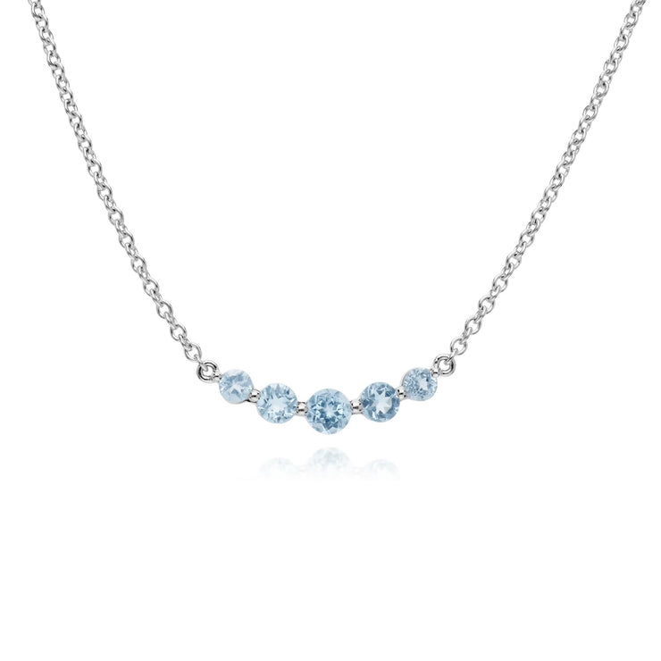 s Argent Sterling Cinq Pierre Topaze Bleu Rond Dégradé 45cm Collier