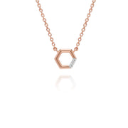 Collier et Boucles d'Oreilles Clou Hexagone Pavé Diamant Or Rose 375 Diamant