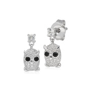 Boucles d'Oreilles Clou Chouette Collection Jardin Argent 925 Spnielle et Topaze Blanche