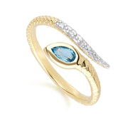 ECFEW™ Bague serpent Topaz Bleu de Londres et Diamants en or jaune 9 carats