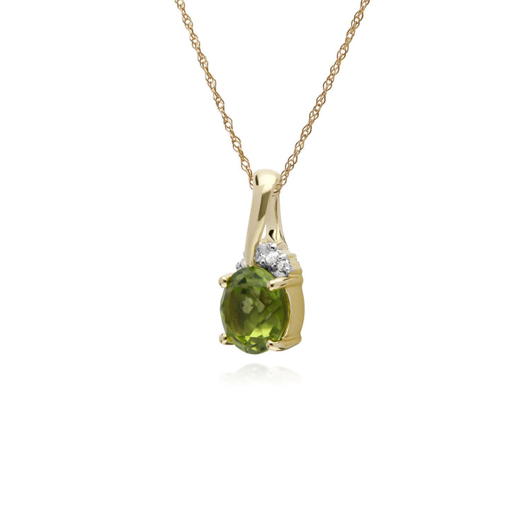 Péridot Collier, 9 CT or Jaune Rond Peridot & Diamant Baiser Pendentif sur 45cm Chaîne