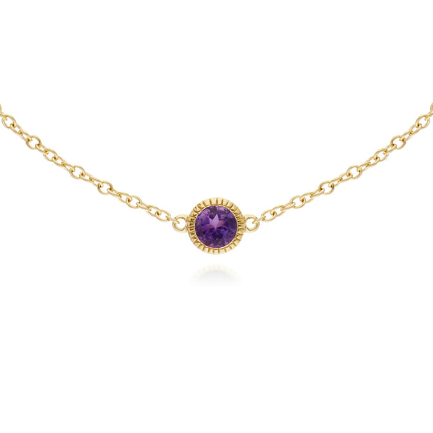 Améthyste Bracelet, 9 CT or Jaune Améthyste Pierre Unique Rond Milgrain 19cm Bracelet
