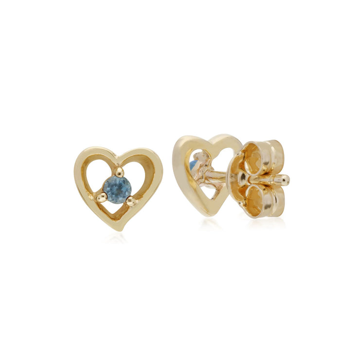 Aigue-Marine Boucles D'Oreilles, 9 CT or Jaune Aigue-Marine Pierre Unique Boucles D'Oreilles Puces Coeur