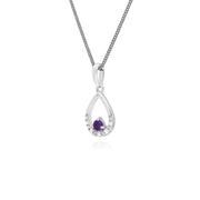 9 ct or Blanc Unique Améthyste & Diamant Poire Pendentif sur 45cm Chaîne