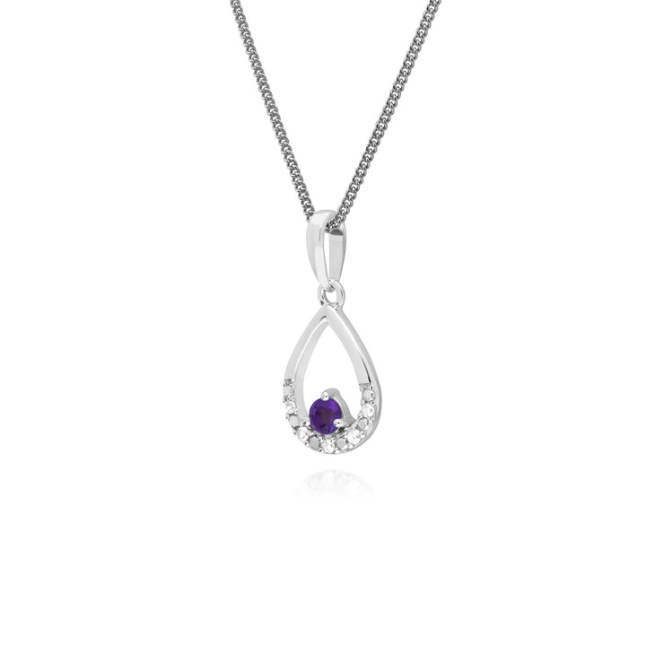 9 ct or Blanc Unique Améthyste & Diamant Poire Pendentif sur 45cm Chaîne