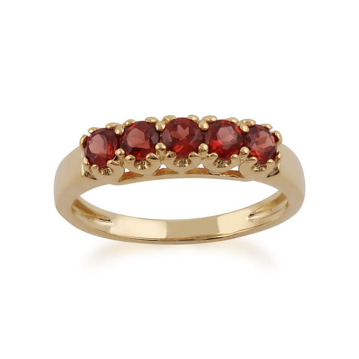 Jaune 9ct or 0,63 CT Grenat Naturel Classique Cinq Bague Pierre