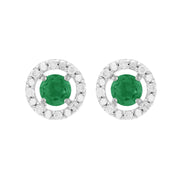 Boucles d'Oreilles Clou Emeraude Classique Or Blanc 375 et Ear-Jacket Rond Diamant