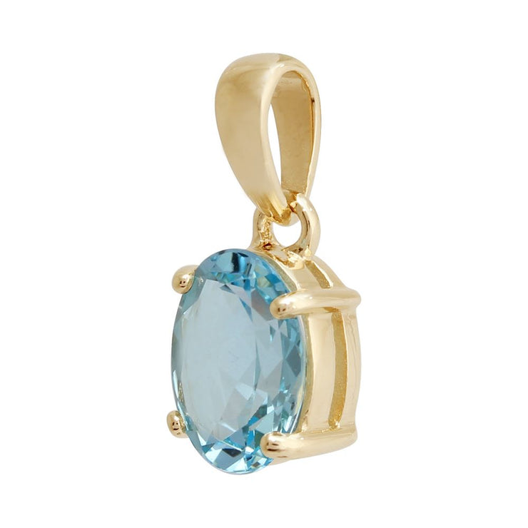 Pendentif Classique Or Jaune 375 Topaze Ovale Bleu Clair