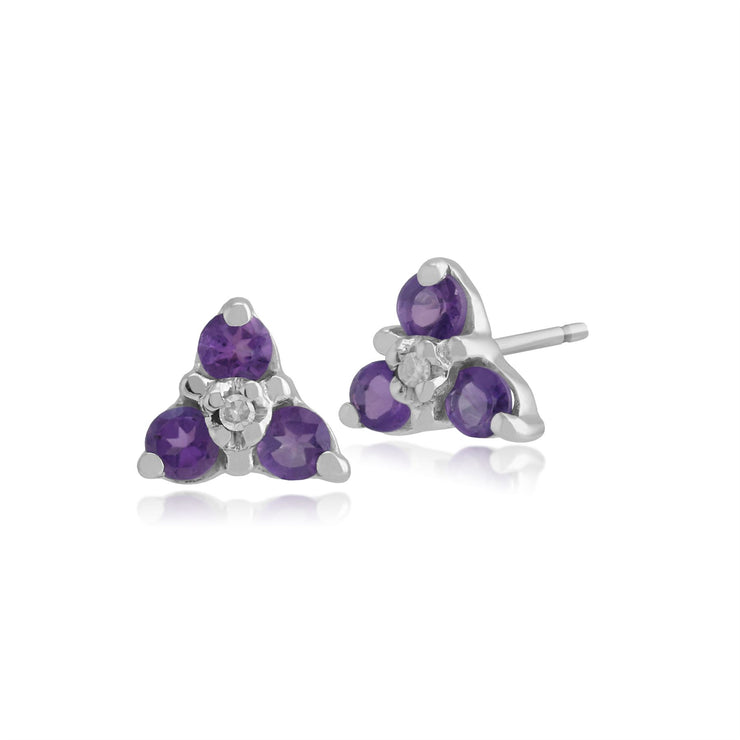 Boucles d'Oreilles Clou et Pendentif Floral Or Blanc 375 Tanzanite et Diamant