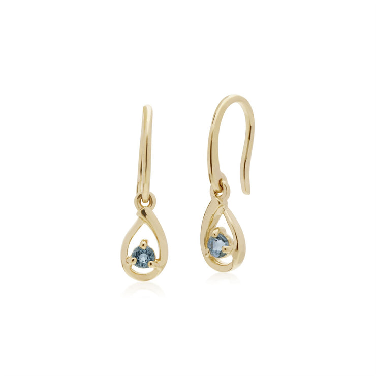 Aigue-Marine Boucles D'oreilles, 9 Ct Or Jaune Aigue-Marine Pierre Unique Boucles D'oreilles En Larme