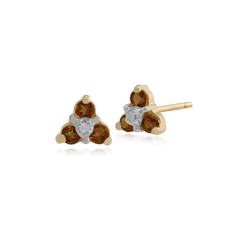 Boucles d'Oreilles Clou Floral Or Jaune 375 Citrine et Diamant