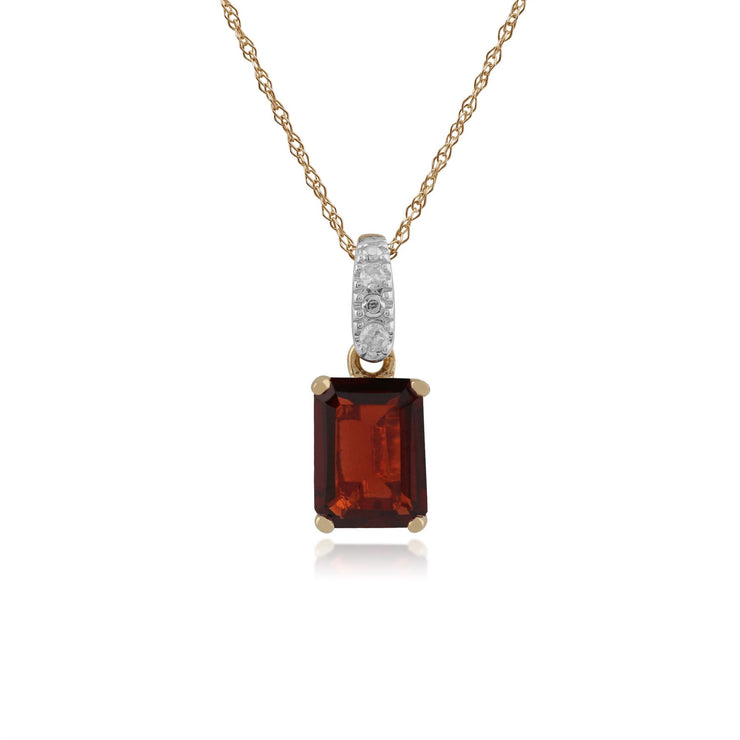 Pendentif Classique Or Jaune 375 Grenat Baguette et Bélière avec Diamant