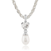 Pendentif et Boucles d'Oreilles Pendantes Cœur Classique Or Blanc 375 Perle et Topaze Blanche