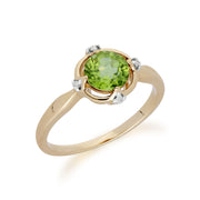 Gemondo 9ct Yellow Gold Halo Peridot & Diamond Round Cut Ring