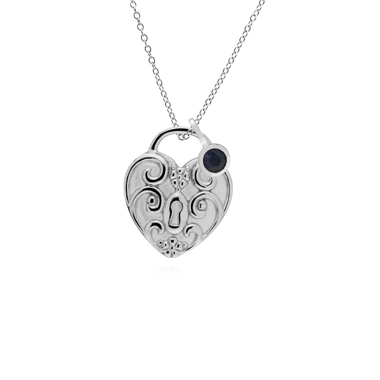 Pendentif Classique Cadenas Cœur Torsadé Argent 925 et Charms Saphir