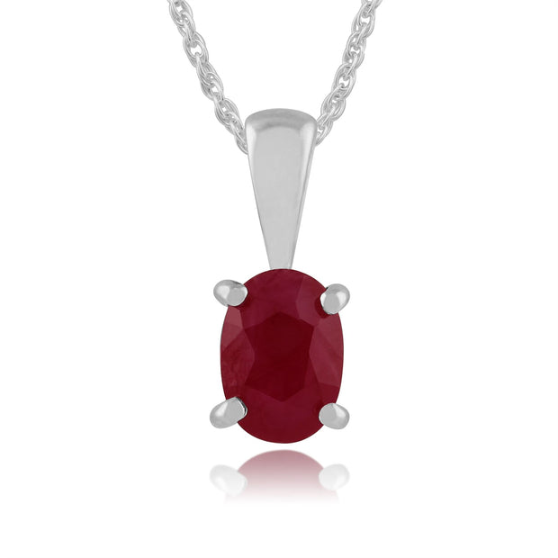 Pendentif Classique Or Blanc 375 Rubis Oval