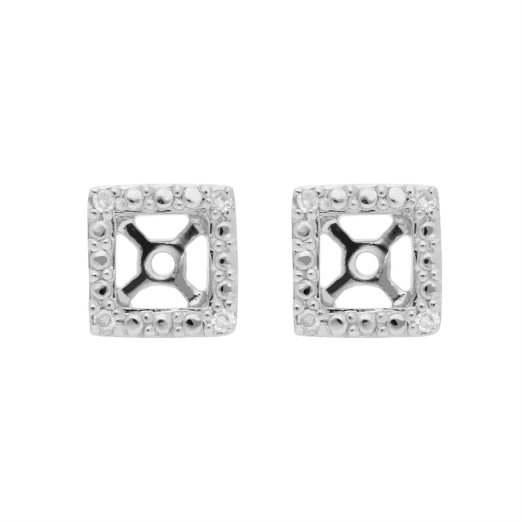 Classique «Ear-Jacket» Or Blanc 375 carré avec Diamant