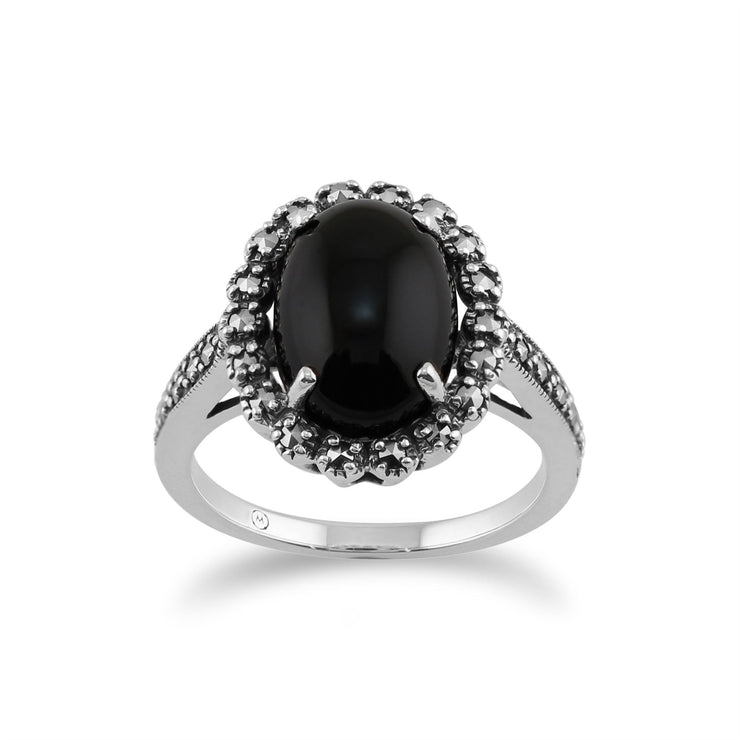 gemondo argent 925 art déco onyx & MARCASSITE bague