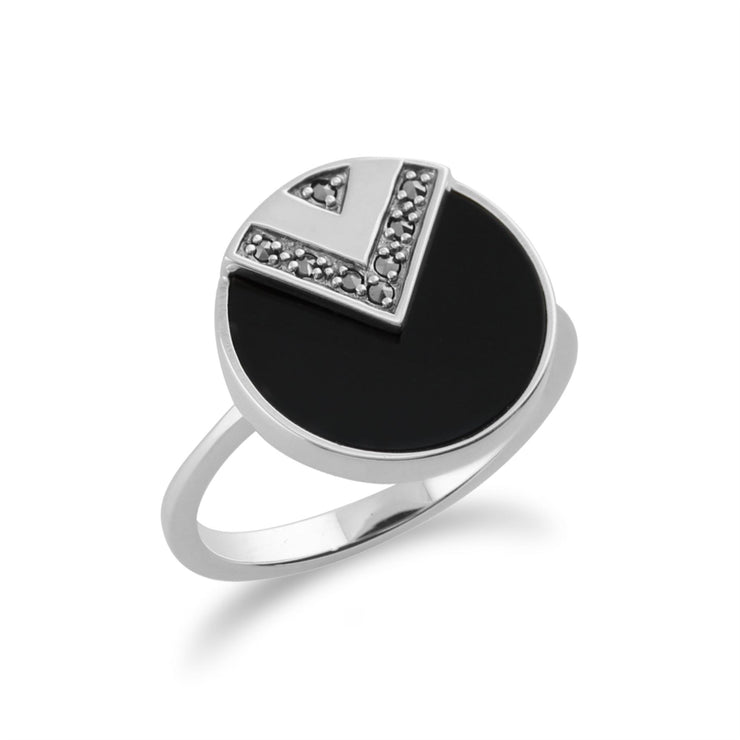 gemondo en argent sterling 925 3CT ONYX NOIR & marcassite art déco bague