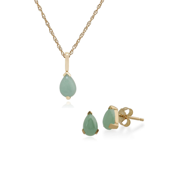 Pendentif et Boucles d'Oreilles Clou Classique Or Jaune 375 Jade Poire