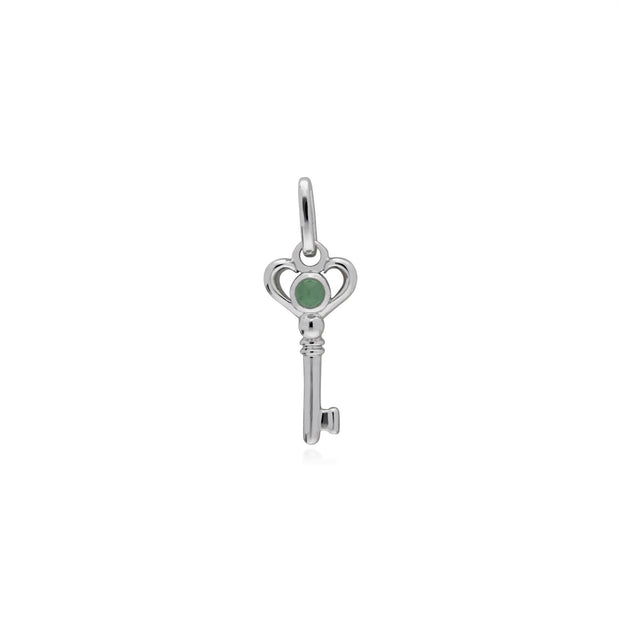 Pendentif Classique Argent 925 Petite Clé avec Jade Rond