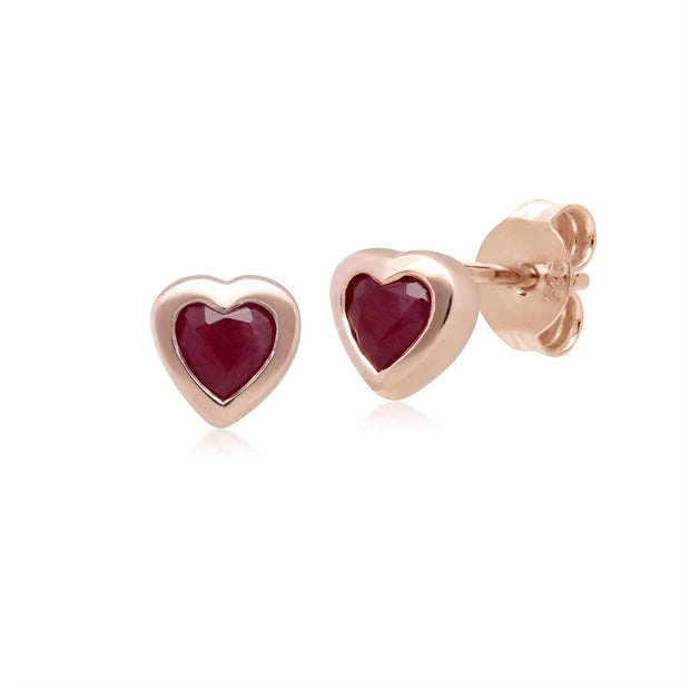 Boucles d'Oreilles Clou Cœur Or Rose 375 Rubis