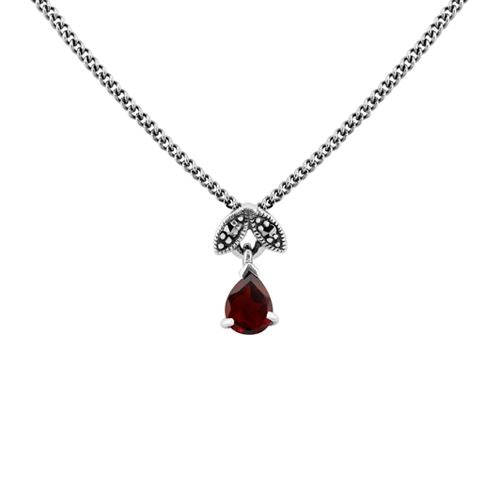 Pendentif Style Art Nouveau Argent 925 Grenat Poire et Marcassite