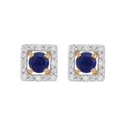 Boucles d'Oreilles Clou Lapis Lazuli Classique Or Jaune 375 et Ear-Jacket Carré Diamant