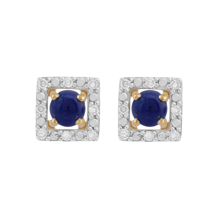 Boucles d'Oreilles Clou Lapis Lazuli Classique Or Jaune 375 et Ear-Jacket Carré Diamant