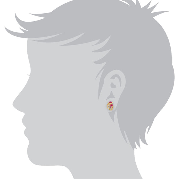 Boucles d'oreilles Style Floral Or Jaune 375 avec Rubis Marquise serti de Diamants