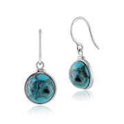 Turquoise Boucles D'oreilles, Argent Sterling 6.00ct Turquoise Cabochon Rond Crochet Boucles D'oreilles Goutte