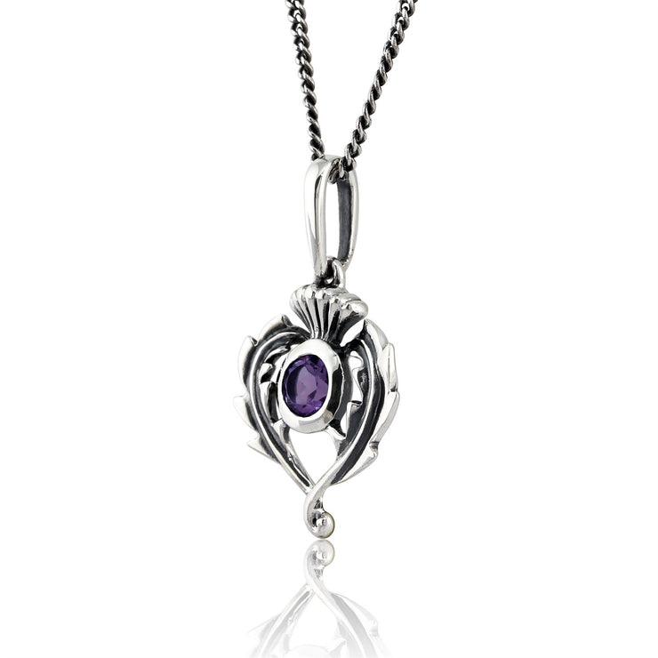 Pendentif Chardon Style Art Nouveau Argent 925 Améthyste et Marcassite