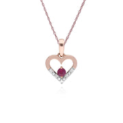 9 ct or Rose Unique Rubis & Diamant Coeur Pendentif sur 45cm Chaîne