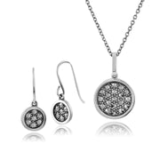 Collier et Boucles d'Oreilles Pendantes Cercle Style Art Déco Argent 925 Diamant