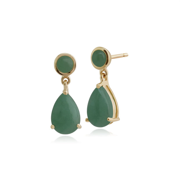 Boucles d'Oreilles Pendantes Classique Or Jaune 375 Jade Verte Poire & Ronde