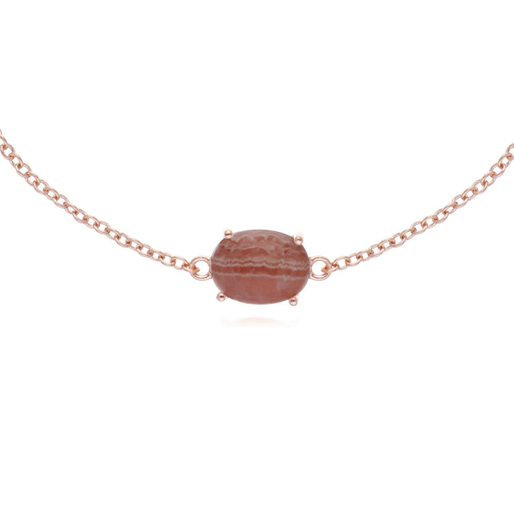 s Plaqué or Rose Argent Sterling Rhodochrosite Ovale 19cm Bracelet