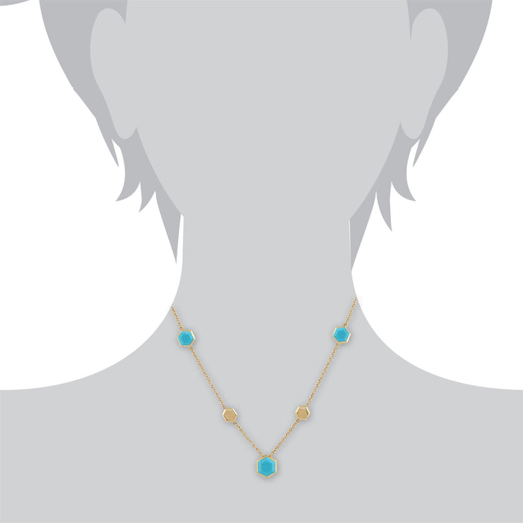 Collier Géométrique Argent 925 Plaqué Or avec Turquoise Hexagonale