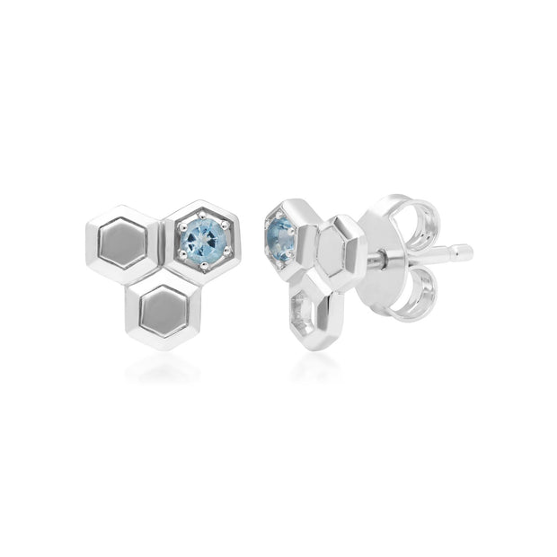 Boucles d'Oreilles Style Honeycomb Argent 925 Topaze Bleu