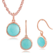 Pendentif et Boucles d'Oreilles Pendantes Boho Argent 925 Plaqué Or Jaune Amazonite Ronde serti Clos