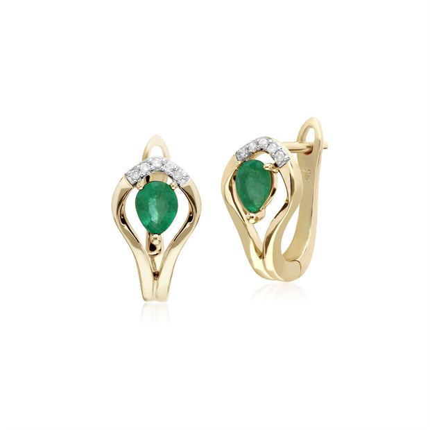 �meraude Boucles D'Oreilles, 9 CT or Jaune �meraude et Diamant Feuille Boucles D'Oreilles Dormeuses
