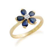 Bague Florale Or Jaune 375 Saphir et Diamant