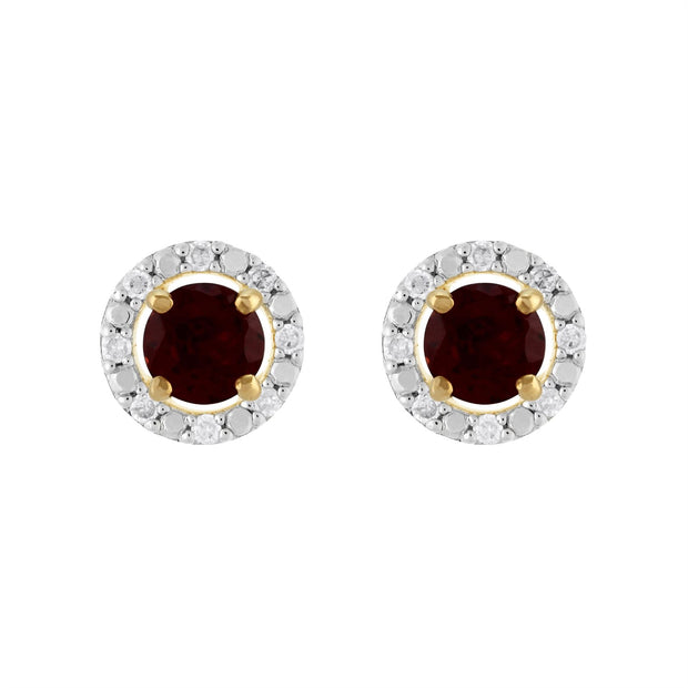 Boucles d'Oreilles Clou Grenat Classique Or Jaune 375 et Ear-Jacket Rond Diamant