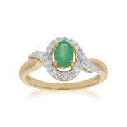 Classic Oval Emerald & Diamond Ring in�9ct Yellow Gold�