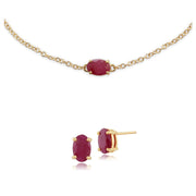 Bracelet et Boucles d'Oreilles Clou Classique Or Jaune 375 Rubis Oval