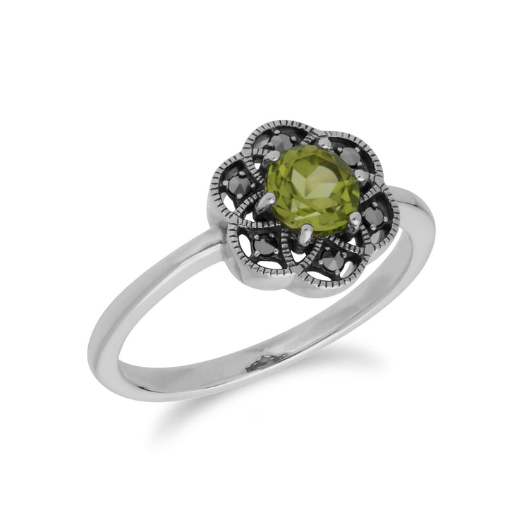 Gemondo Bague Péridot, Argent Sterling Peridot & Marcassite Bague Fleur - Péridot