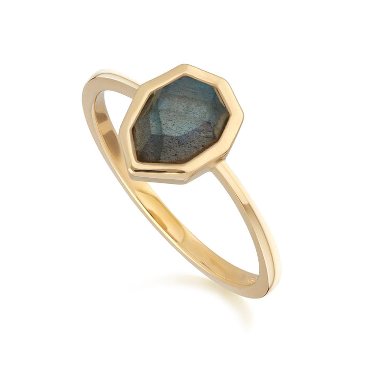 Bague Irrégulière B Gem Argent 925 Plaqué Or Labradorite